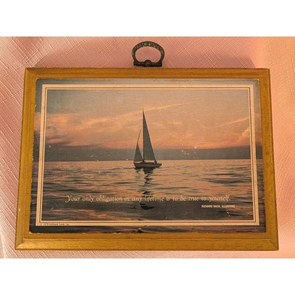 Vintage Hallmark Wooden Plaque Inspirational with sailboat